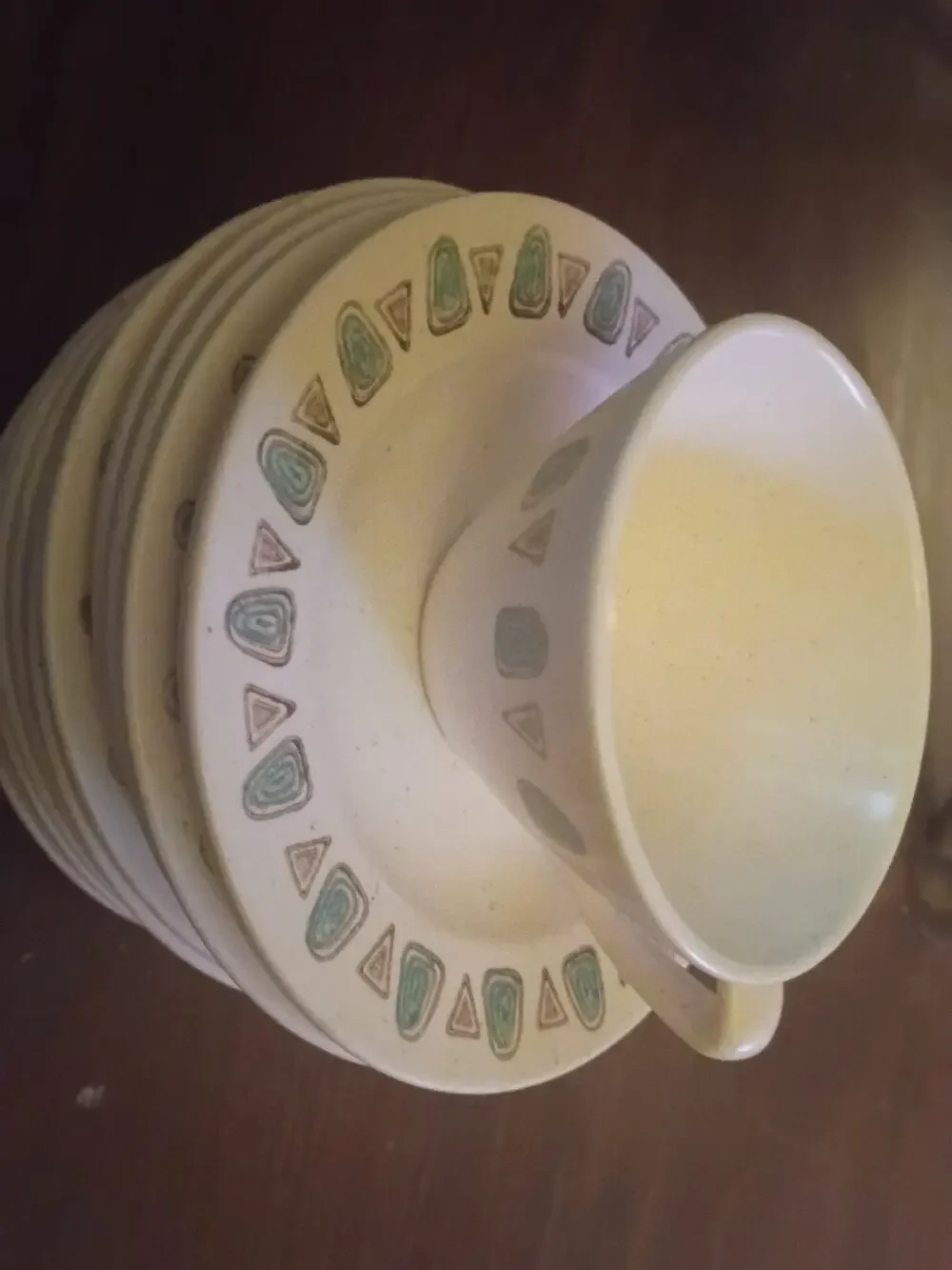Metlox NAVAJO Poppytrail Cup & Saucer Mid-Century Atomic California Art Pottery